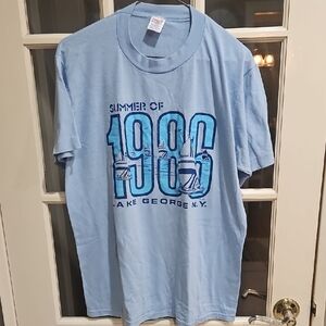 VINTAGE Jerzees Light Blue T-Shirt LAKE George Made In The USA